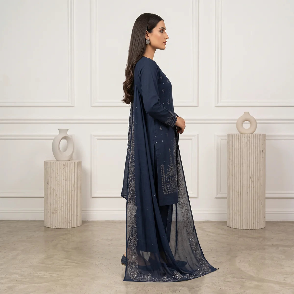 Wajiha By Bareeze Embroidery – Unstitched 3 Piece Suit – Mid Gray