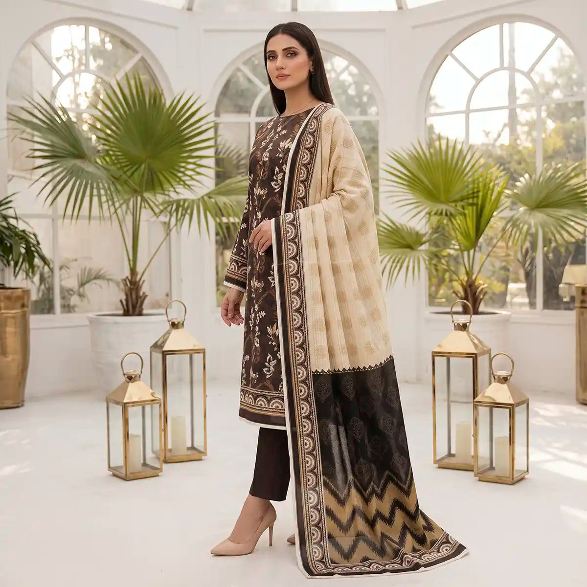 Keyseria by Jaffrani Textile Chapter-6 3PC Unstitched Printed Lawn Suit (Brown)