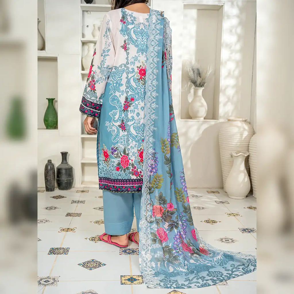 Aarzoo By KBC Fashion – 3 Piece Unstitched Embroidered Lawn Suit  – Sky Blue