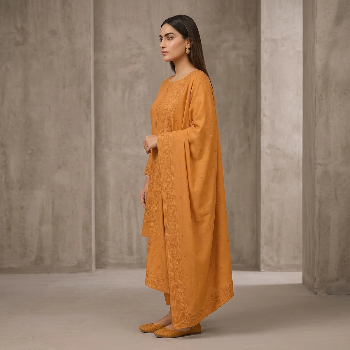 Wajiha By Bareeze Embroidery – Unstitched 3 Piece Suit – Antique Brass