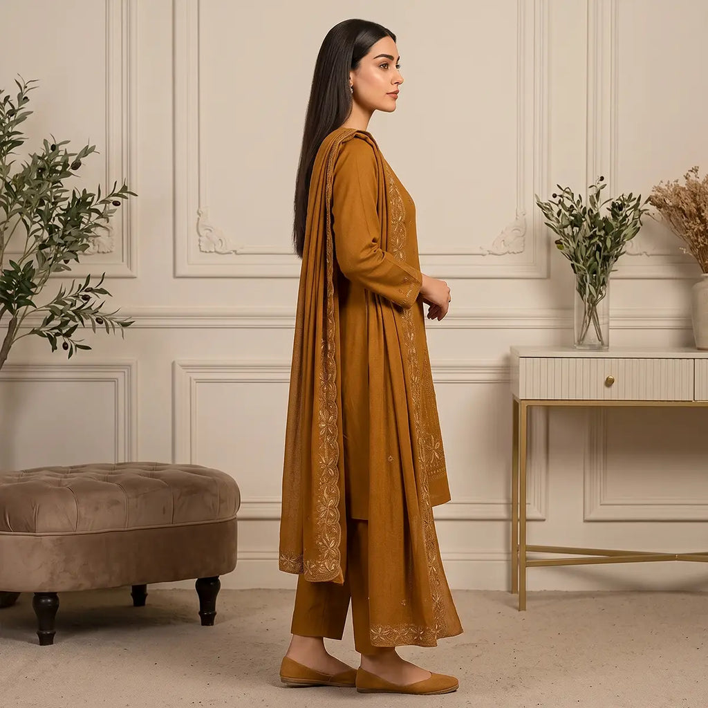 Wajiha By Bareeze Embroidery – Unstitched 3 Piece Suit – Bronze