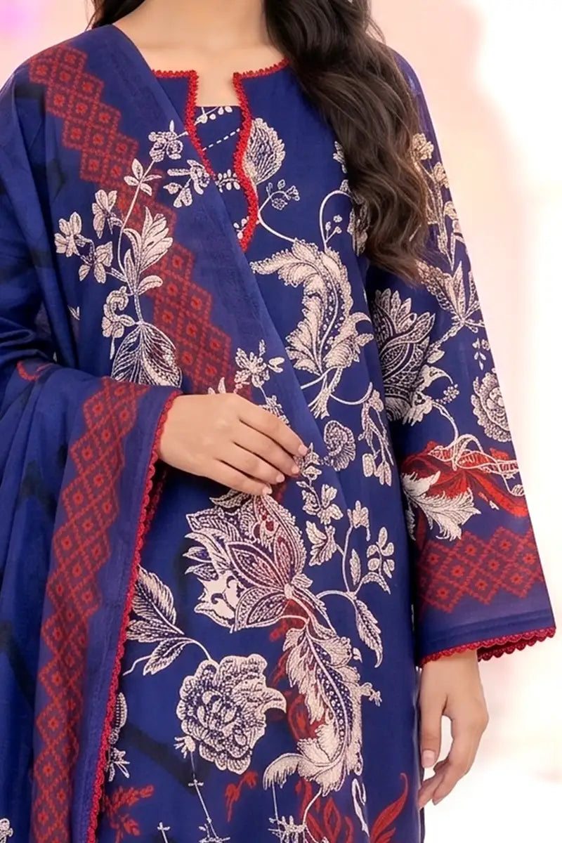 Aryana By KBC Fashion - 3PC Unstitched Printed Lawn Suit (Indigo)