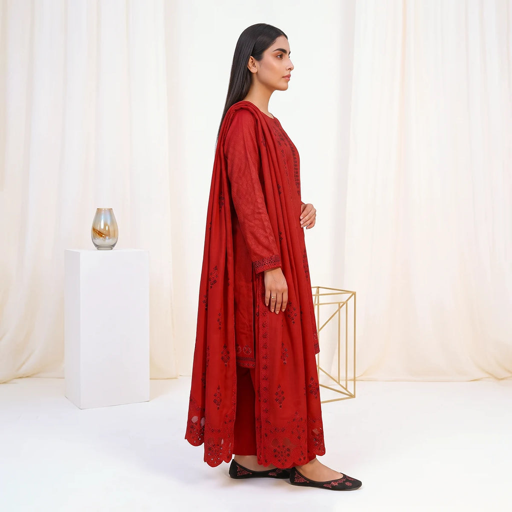 Faiqa By Bareeze Embroidery – Unstitched 3 Piece Suit (Red)