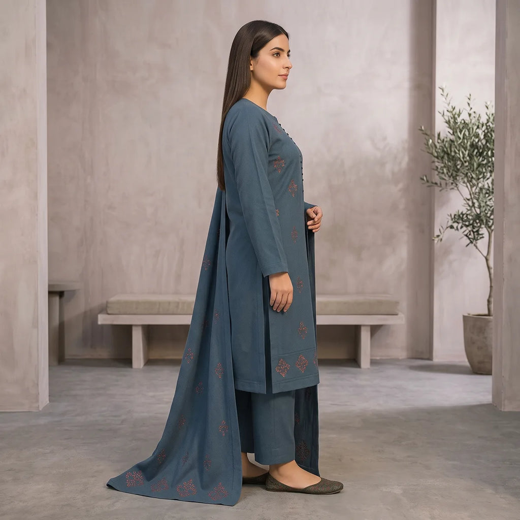 Faiqa By Bareeze Embroidery – Unstitched 3 Piece Suit (Gray Chateau)