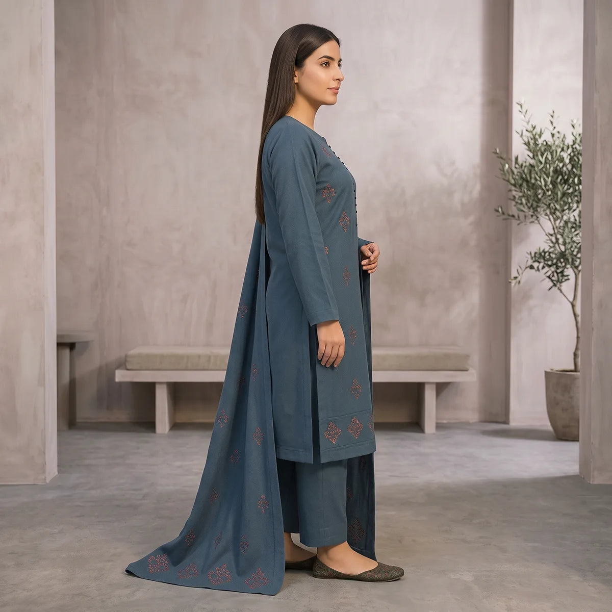 Faiqa By Bareeze Embroidery – Unstitched 3 Piece Suit (Gray Chateau)