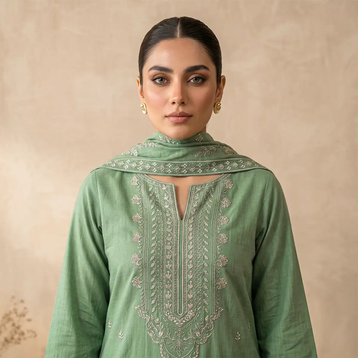 Afsha By Bareeze Fashion Embroidery – Unstitched 3 Piece Suit (Limed Ash)