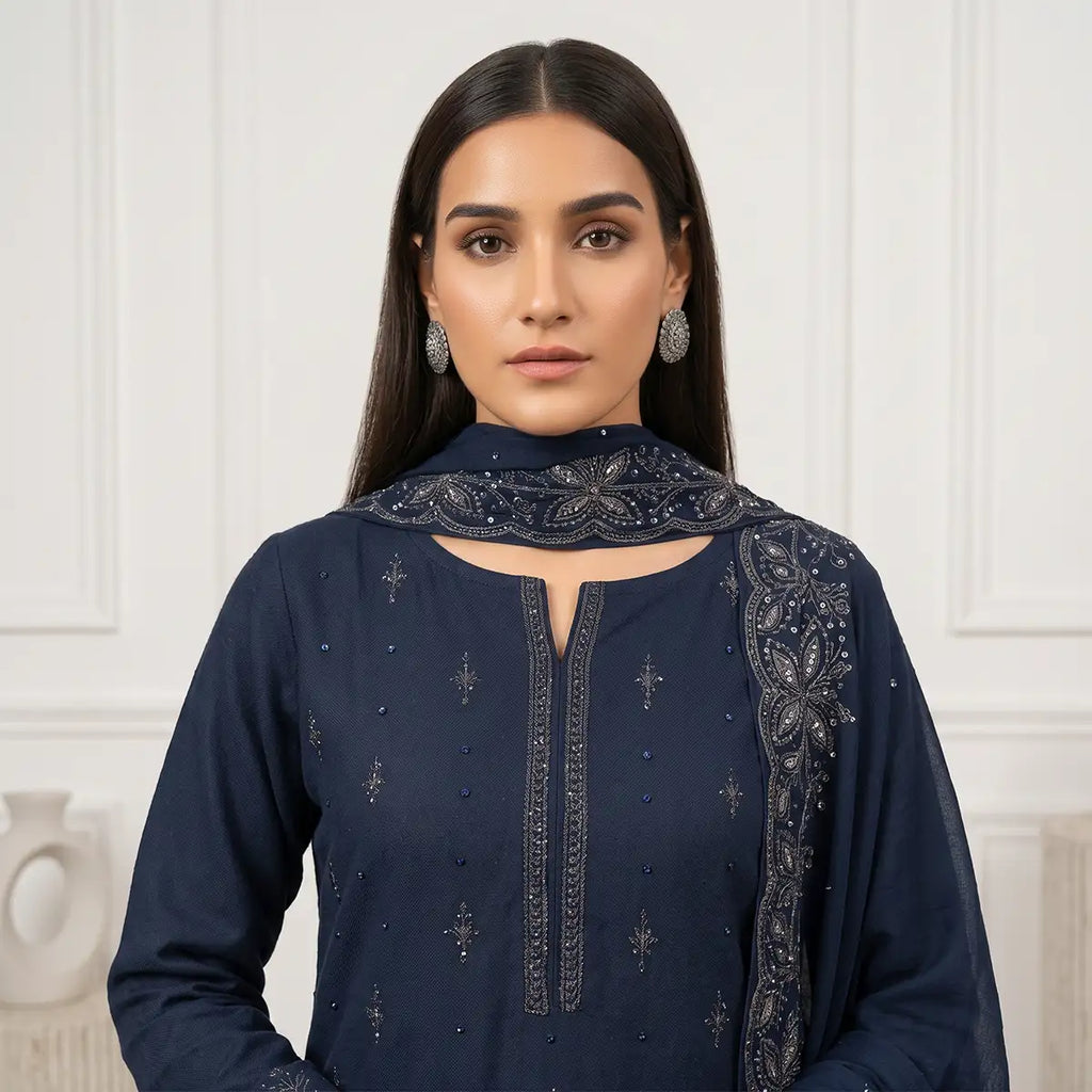 Wajiha By Bareeze Embroidery – Unstitched 3 Piece Suit – Mid Gray