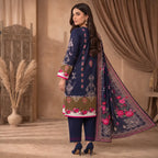 Orchid by KBC Fashion – Printed Khaddar 3 Piece Unstitched Suit – [Navy Blue]