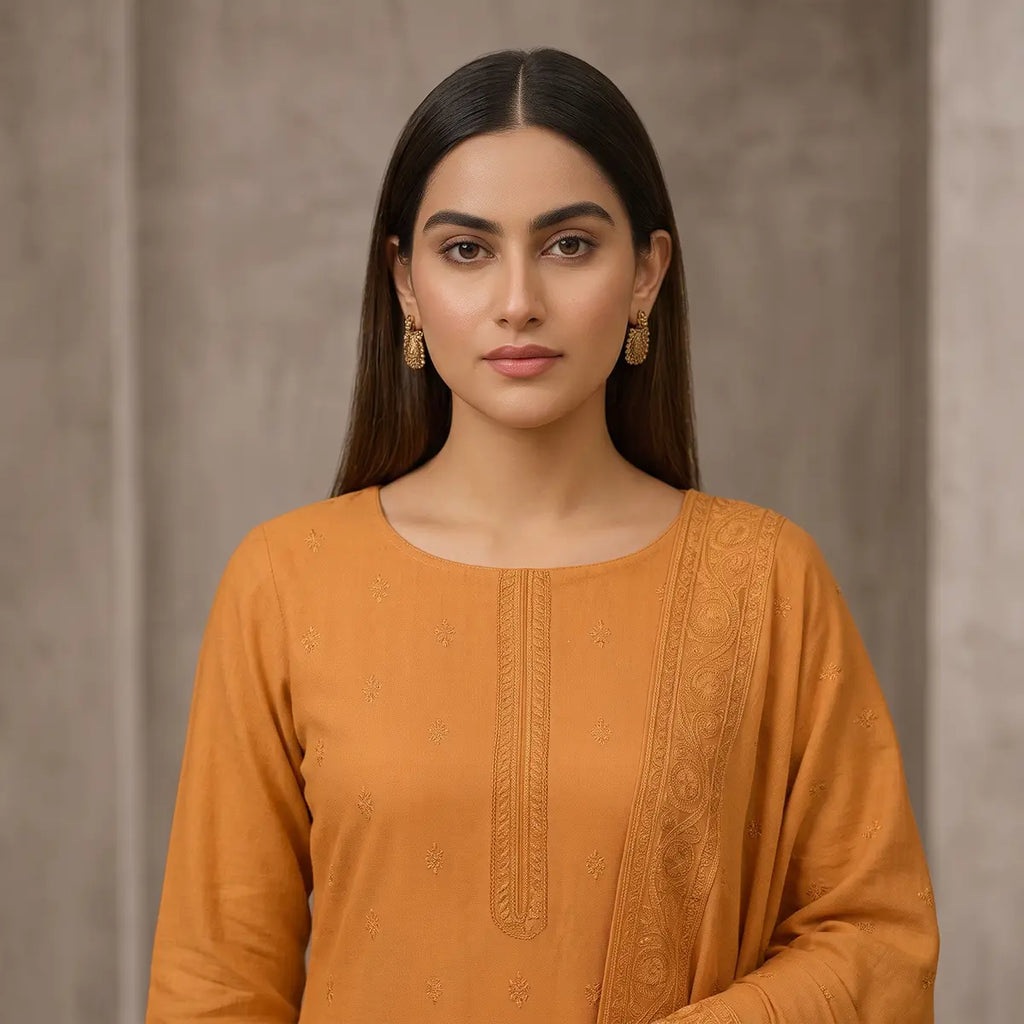 Wajiha By Bareeze Embroidery – Unstitched 3 Piece Suit – Antique Brass