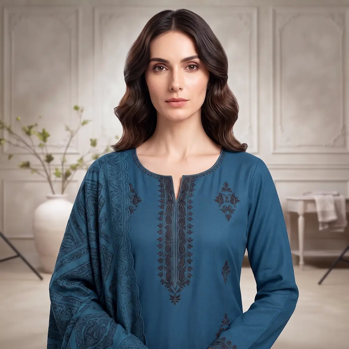 Faiqa By Bareeze Embroidery – Unstitched 3 Piece Suit (San Juan)