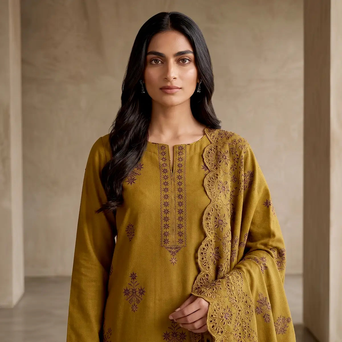 Faiqa By Bareeze Embroidery – Unstitched 3 Piece Suit (Luxor Gold)