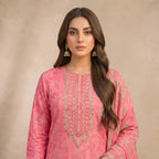 Afsha By Bareeze Fashion Embroidery – Unstitched 3 Piece Suit (Brick Pink)