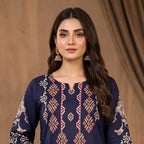 Orchid by KBC Fashion – Printed Khaddar 3 Piece Unstitched Suit – [Navy Blue]