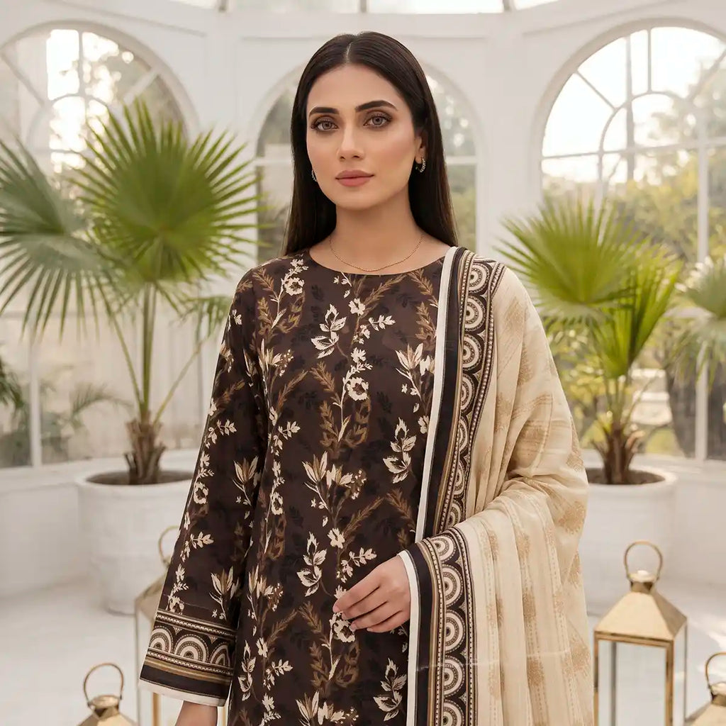 Keyseria by Jaffrani Textile Chapter-6 3PC Unstitched Printed Lawn Suit (Brown)