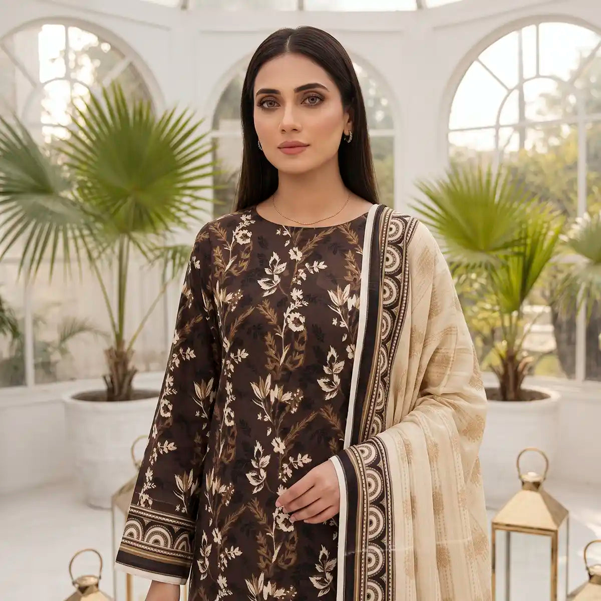 Keyseria by Jaffrani Textile Chapter-6 3PC Unstitched Printed Lawn Suit (Brown)