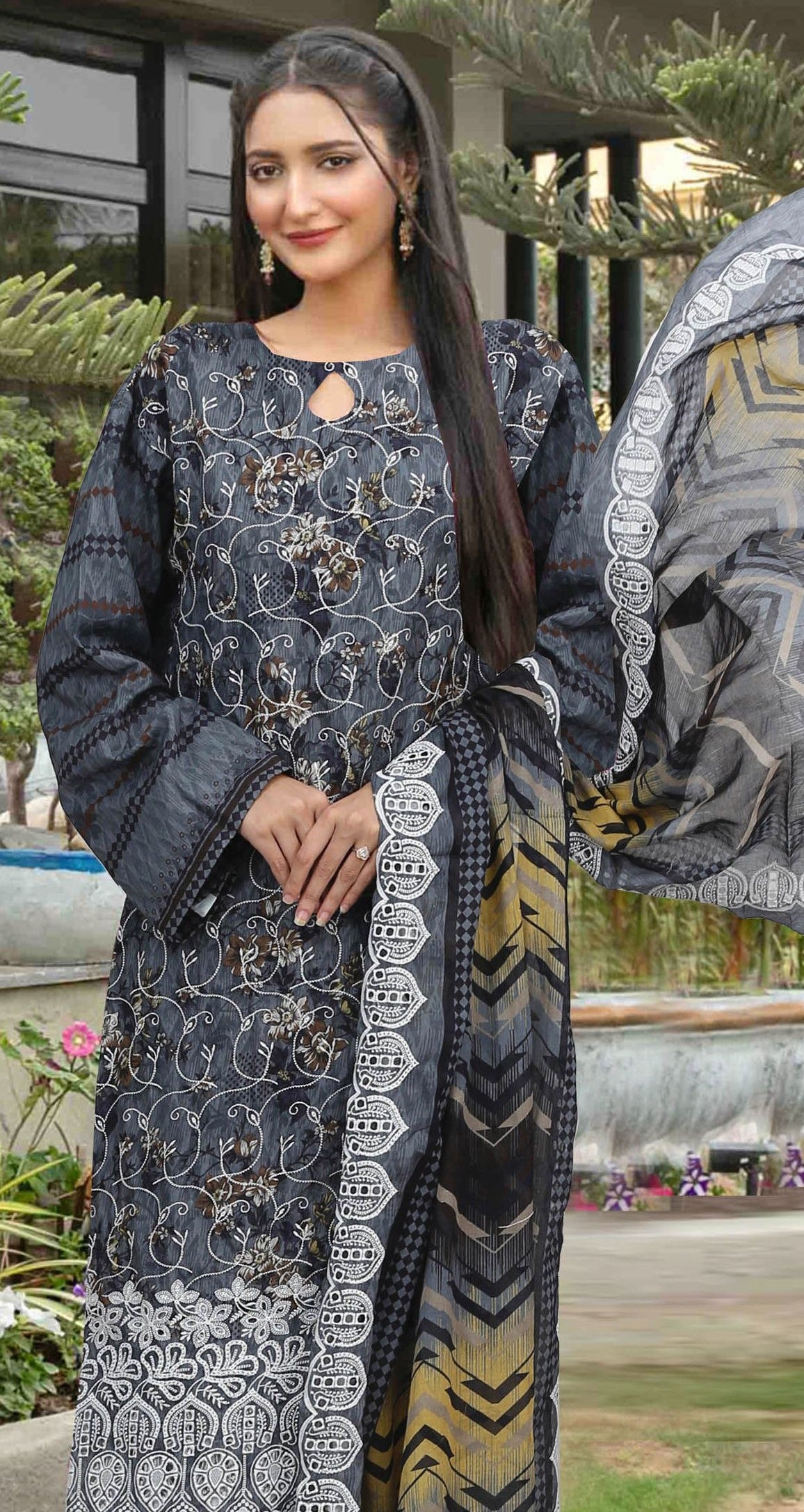 Usman Kashif – Ruby – Schiffli Lawn 3 Piece Unstitched Suit