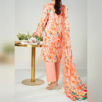 Aarzoo By KBC Fashion – 3 Piece Unstitched Embroidered Lawn Suit  – Light Orange