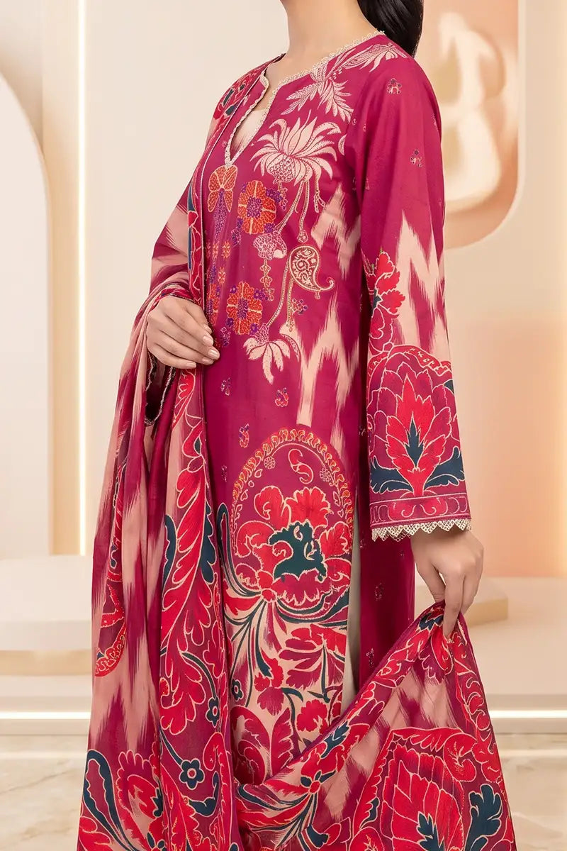 Aryana By KBC Fashion - 3PC Unstitched Printed Lawn Suit (Dark Pink)