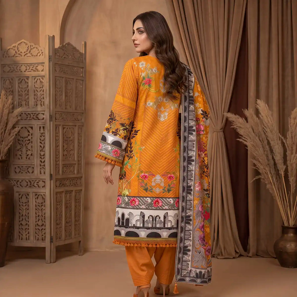 Orchid by KBC Fashion – Printed Khaddar 3 Piece Unstitched Suit – [Burnt Orange]
