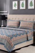 KBCFashion - Luxury Multani Double Bed Sheet Set with Pillow Covers (Dusty Blue)