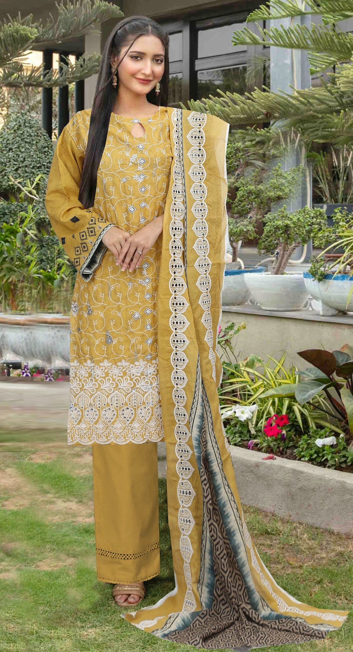 Usman Kashif – Ruby – Schiffli Lawn 3 Piece Unstitched Suit