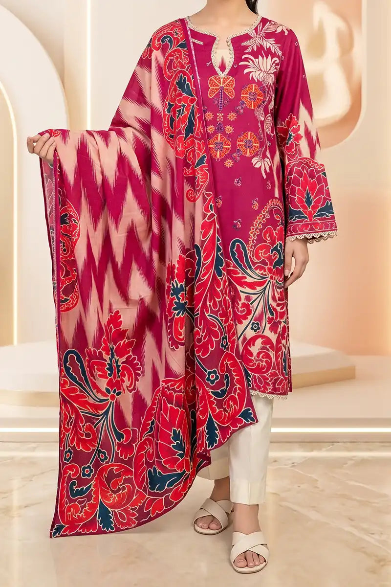 Aryana By KBC Fashion - 3PC Unstitched Printed Lawn Suit (Dark Pink)