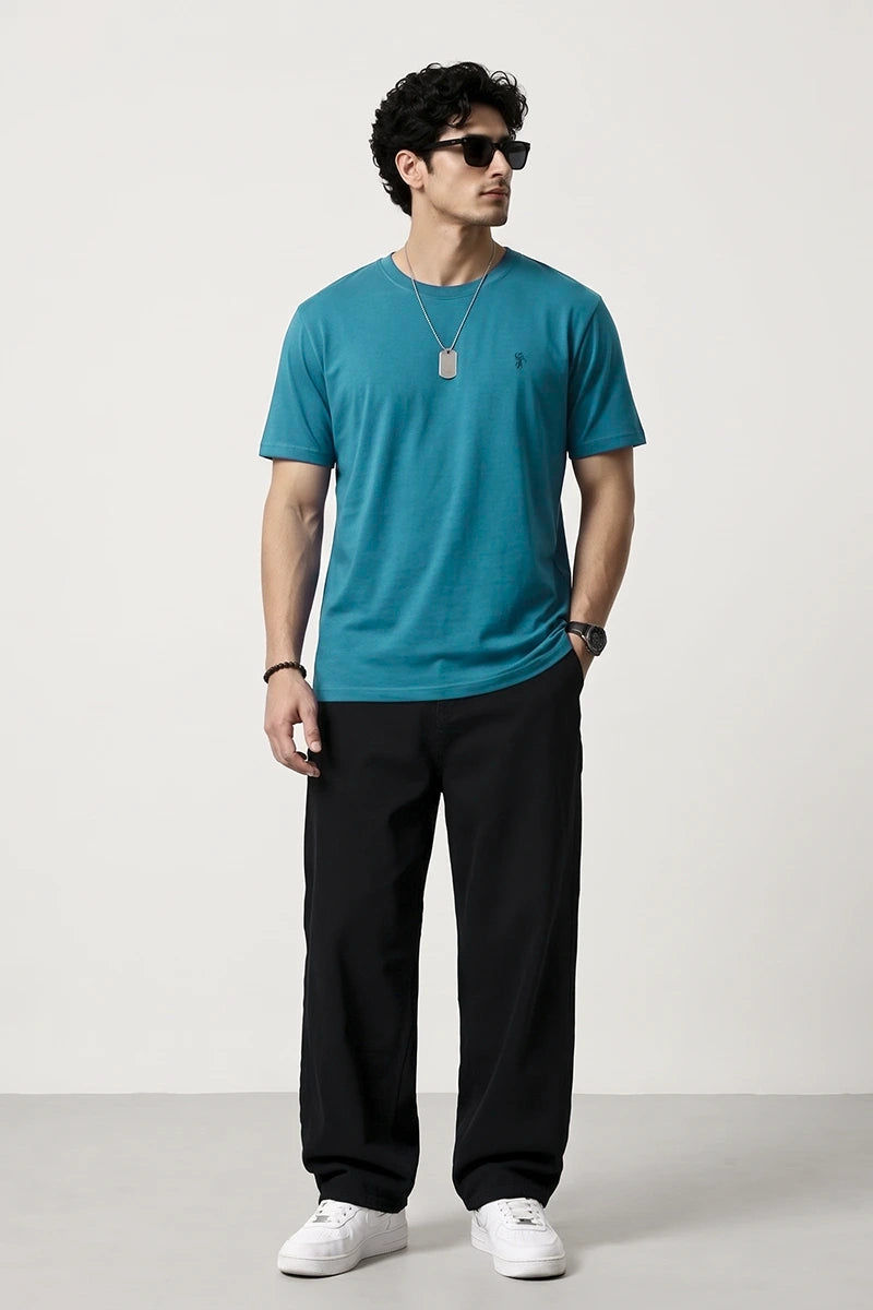 Polo Round Neck Dri-Fit T-Shirt - Teal Blue
