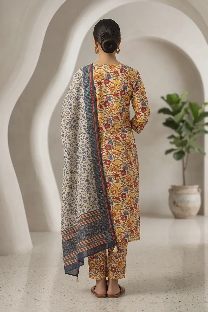 Beechtree - 2piece Stitched suit (Shirt & Dupatta) (Beige)