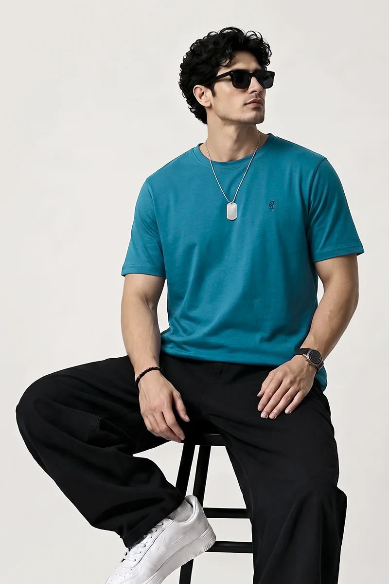 Polo Round Neck Dri-Fit T-Shirt - Teal Blue