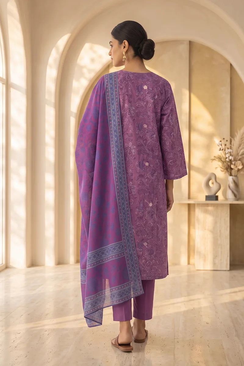 Beechtree - 2piece Stitched suit (Shirt & Dupatta) (Purple)