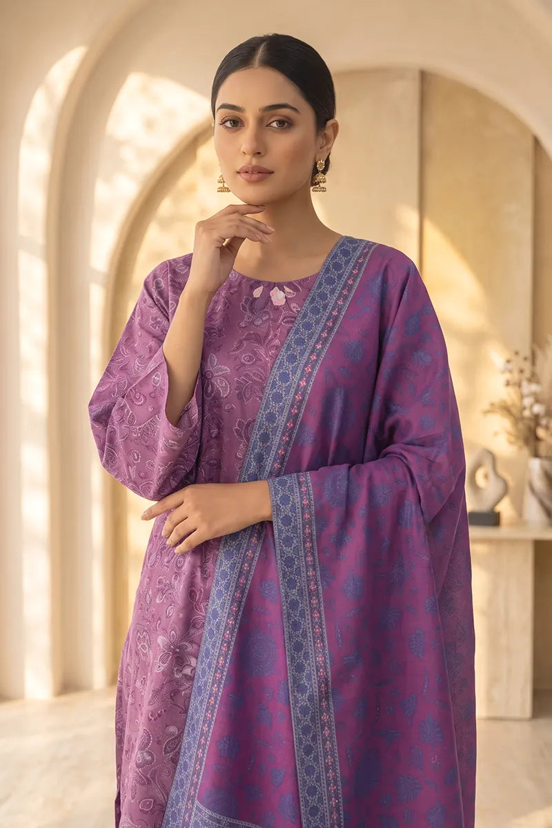 Beechtree - 2piece Stitched suit (Shirt & Dupatta) (Purple)