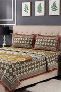 KBCFashion - Luxury Multani Double Bed Sheet Set with Pillow Covers (Muted Mustard)