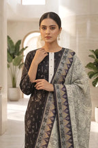 Beechtree - 2piece Stitched suit (Shirt & Dupatta) (Charcoal)