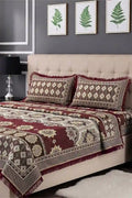 KBCFashion - Luxury Multani Double Bed Sheet Set with Pillow Covers (Deep Maroon)