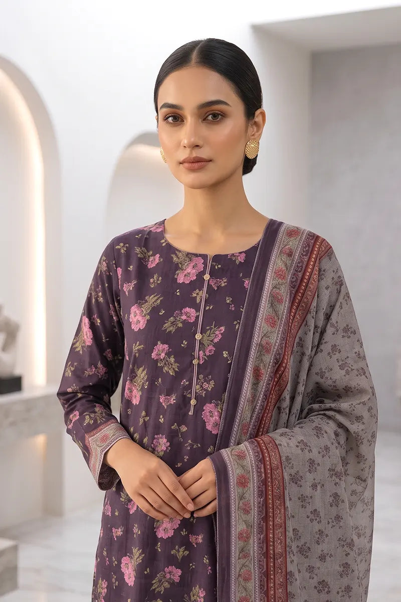 Beechtree - 2piece Stitched suit (Shirt & Dupatta) (Plum)