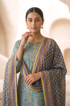 Beechtree - 2piece Stitched suit (Shirt & Dupatta) (Dusty Blue)