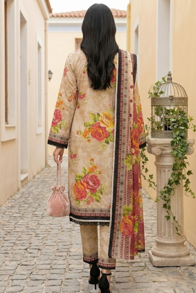 Keyseria By Jaffrani-3PC Unstitch Lawn Chapter-5-(Lite peach)