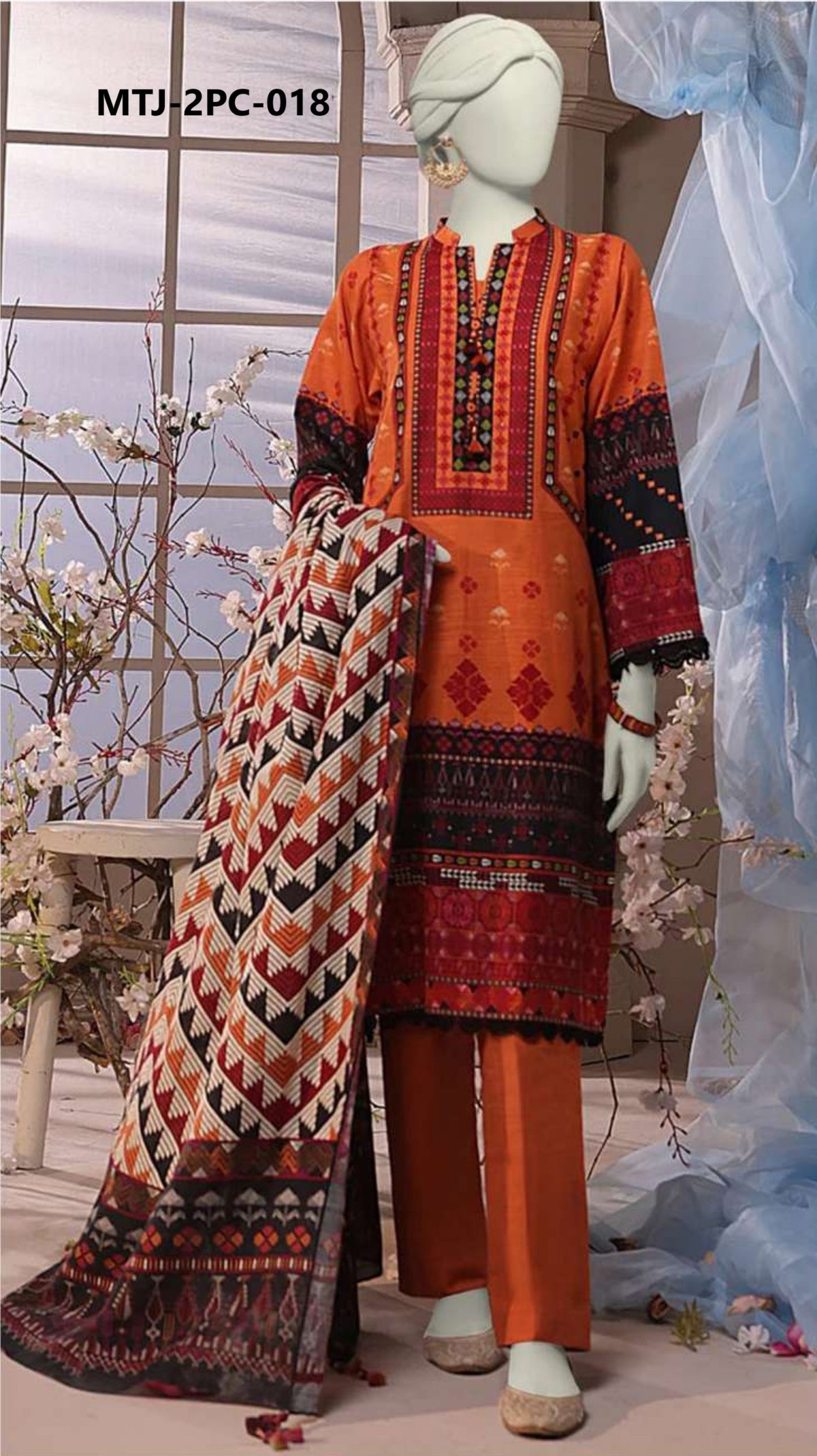 MTJ - Unstitched 2Piece Lawn Shirt Dupatta