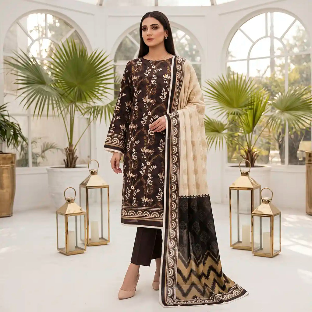 Keyseria by Jaffrani Textile Chapter-6 3PC Unstitched Printed Lawn Suit (Brown)