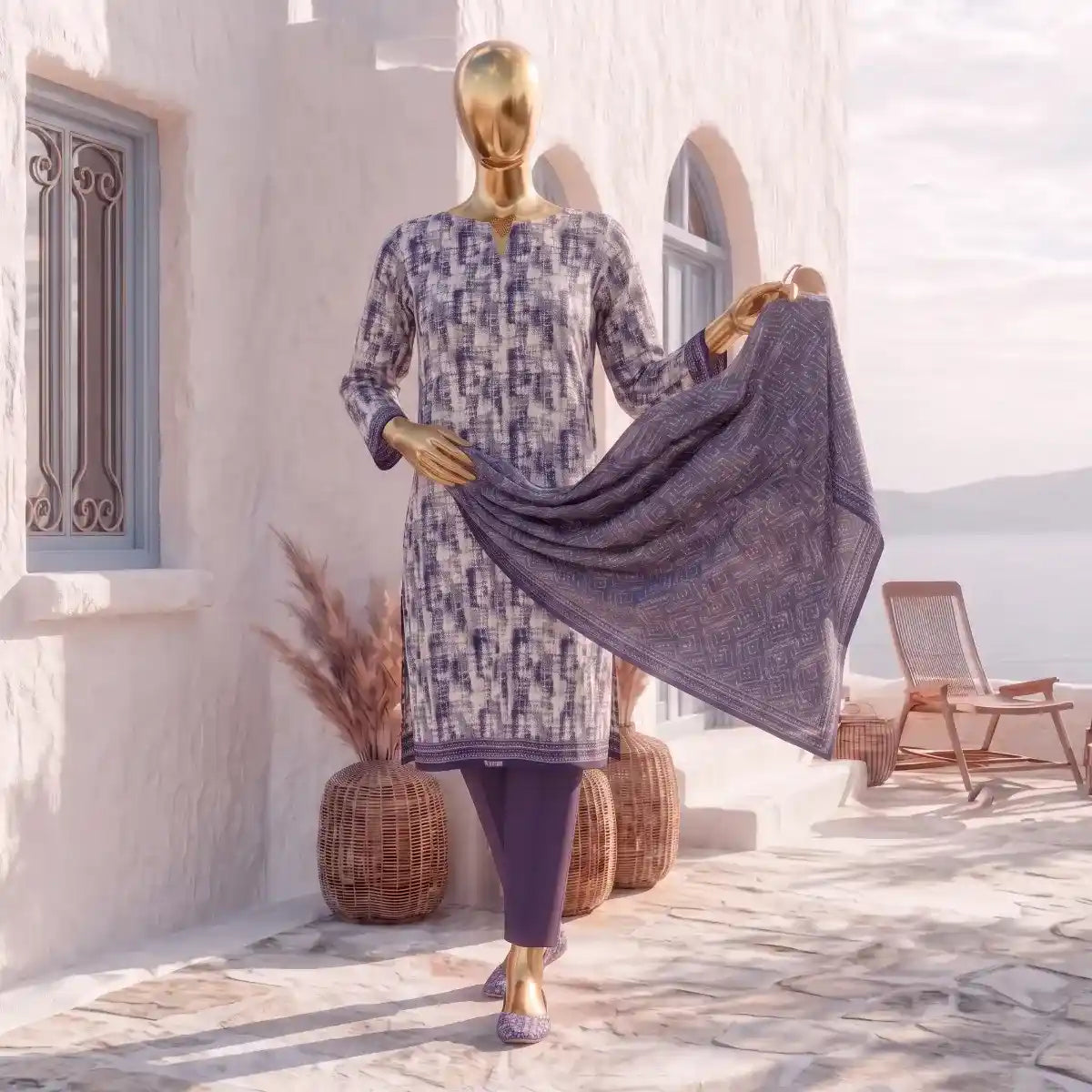 Safina Pop (Vol-02) by A One Textile - 3PC Unstitched Printed Lawn Suit (Lavender)