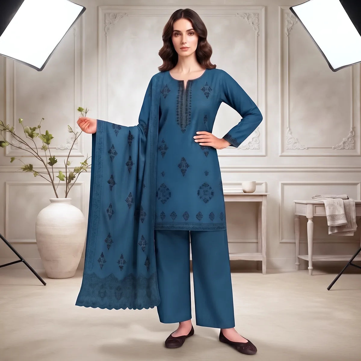 Faiqa By Bareeze Embroidery – Unstitched 3 Piece Suit (San Juan)