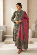 Beechtree - 2piece Stitched suit (Shirt & Dupatta) (Emerald Green & Fuchsia Pink)
