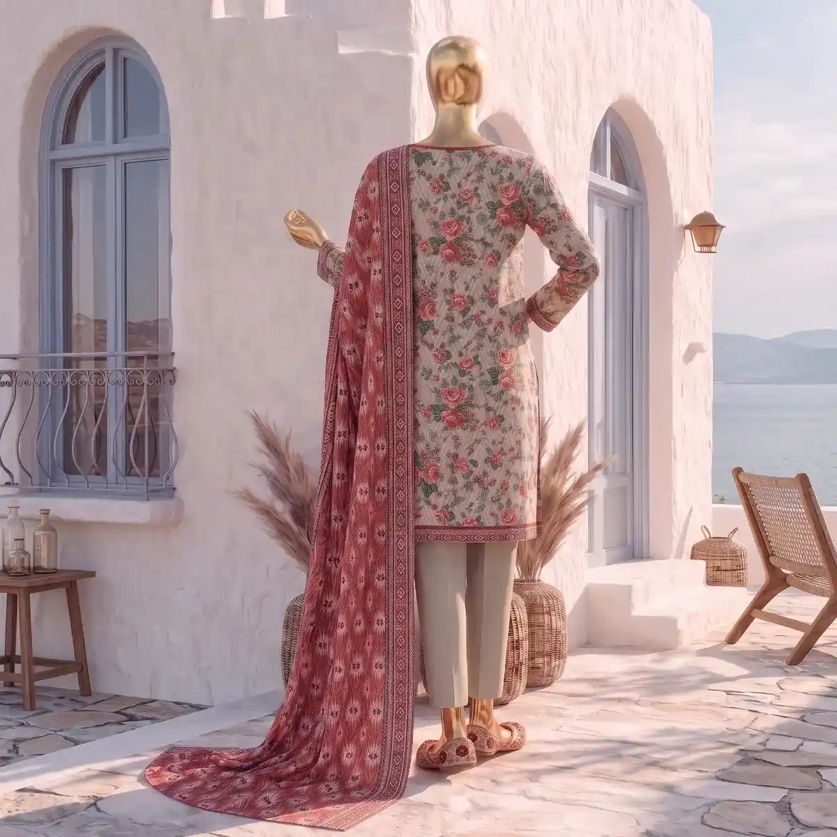 Safina Pop (Vol-02) by A One Textile - 3PC Unstitched Printed Lawn Suit (Lite Peach)