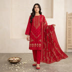 Afsha By Bareeze Fashion Embroidery – Unstitched 3 Piece Suit (Red)