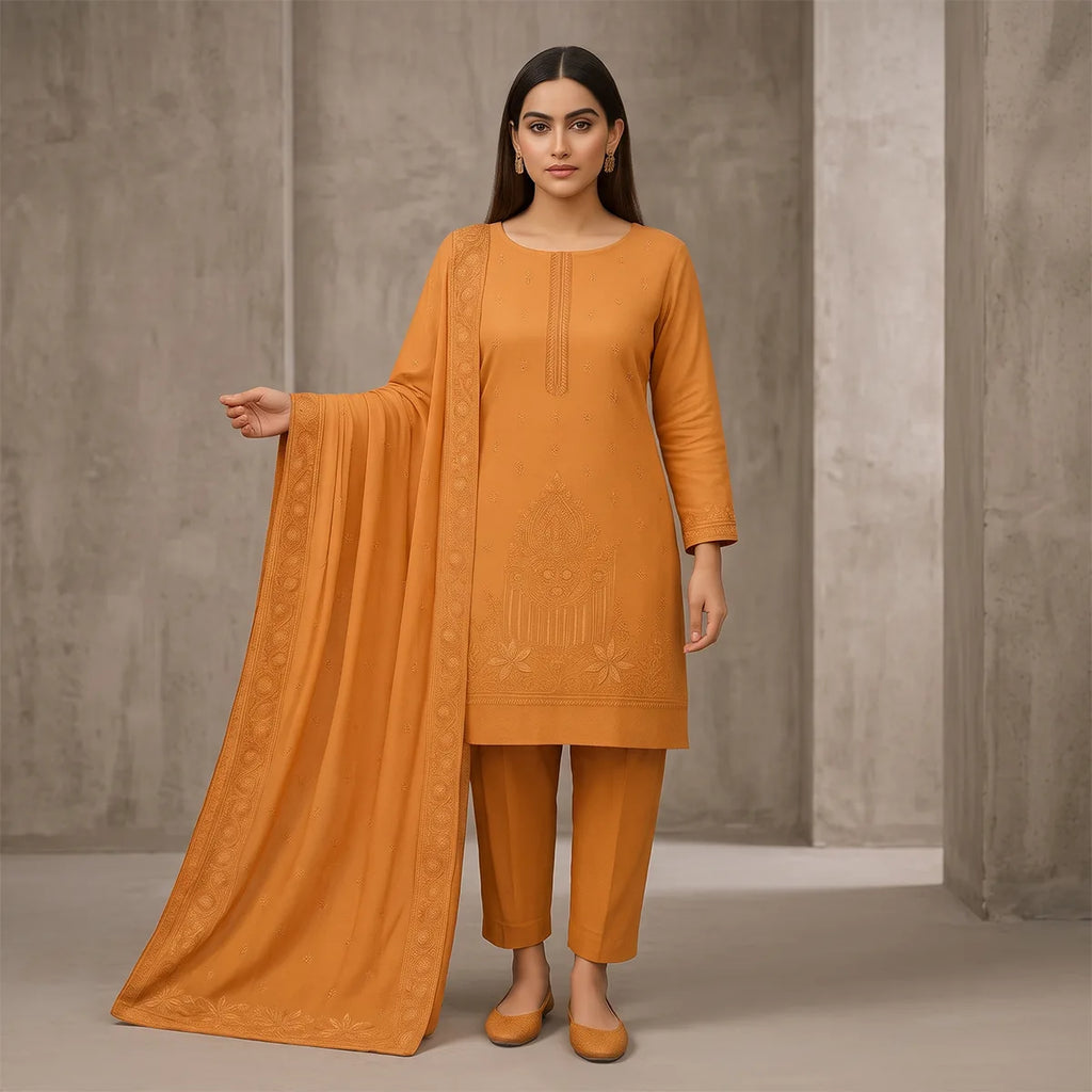 Wajiha By Bareeze Embroidery – Unstitched 3 Piece Suit – Antique Brass