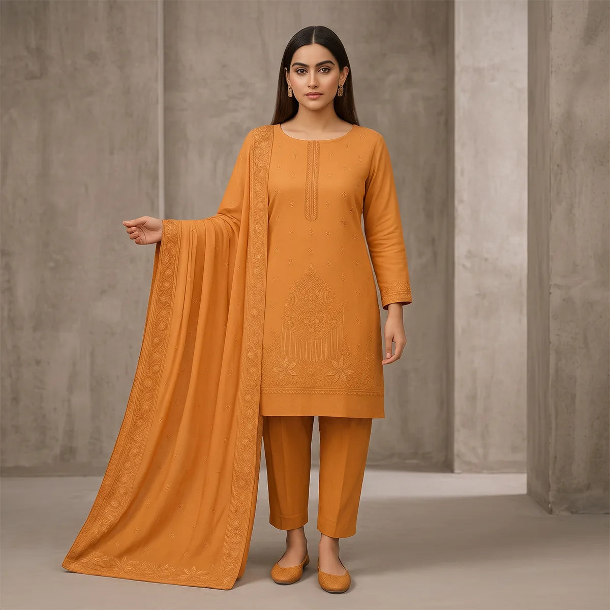 Wajiha By Bareeze Embroidery – Unstitched 3 Piece Suit – Antique Brass