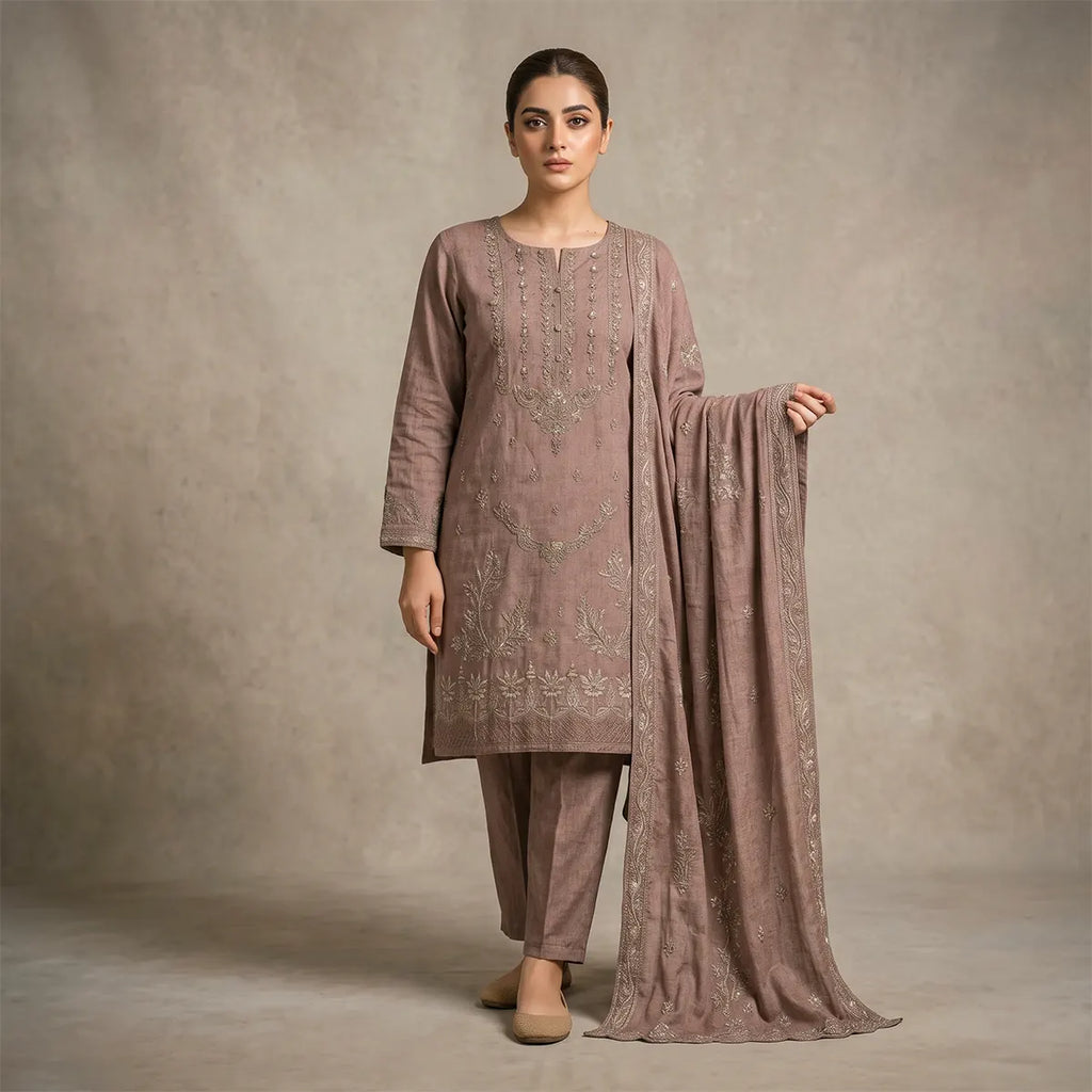 Afsha By Bareeze Fashion Embroidery – Unstitched 3 Piece Suit (Shadow)