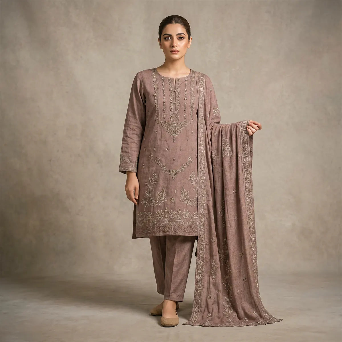 Afsha By Bareeze Fashion Embroidery – Unstitched 3 Piece Suit (Shadow)