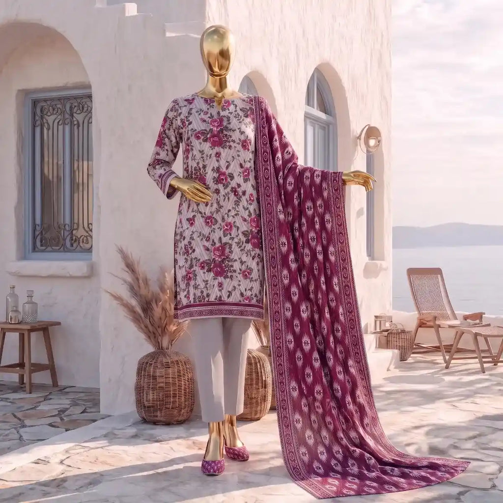 Safina Pop (Vol-02) by A One Textile - 3PC Unstitched Printed Lawn Suit (Berry Pink)