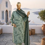Safina Pop (Vol-02) by A One Textile - 3PC Unstitched Printed Lawn Suit (Sage Green)